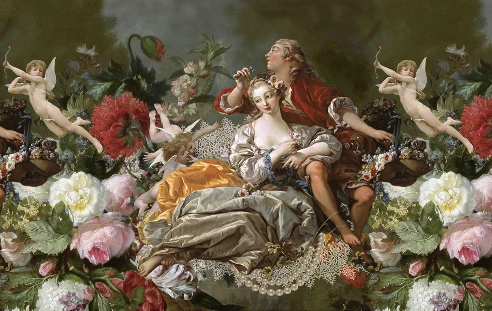 Couple with cupids and garlands